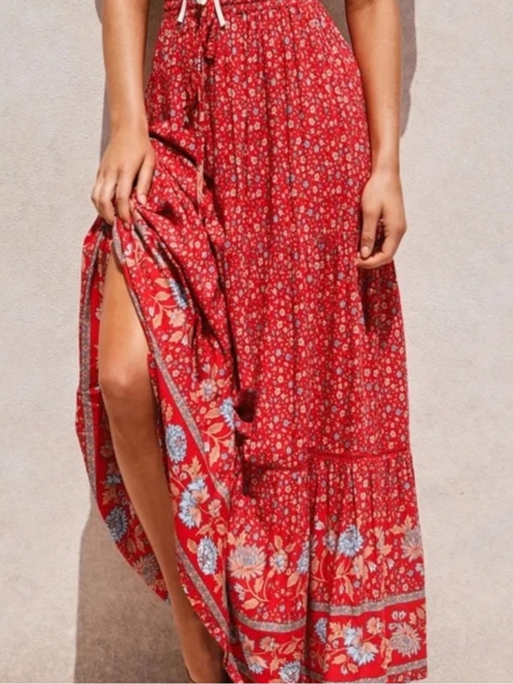 NWT Natural Life Hanna Maxi Skirt Dress Red Floral Boho Western Festival Gypsy M - Picture 3 of 16